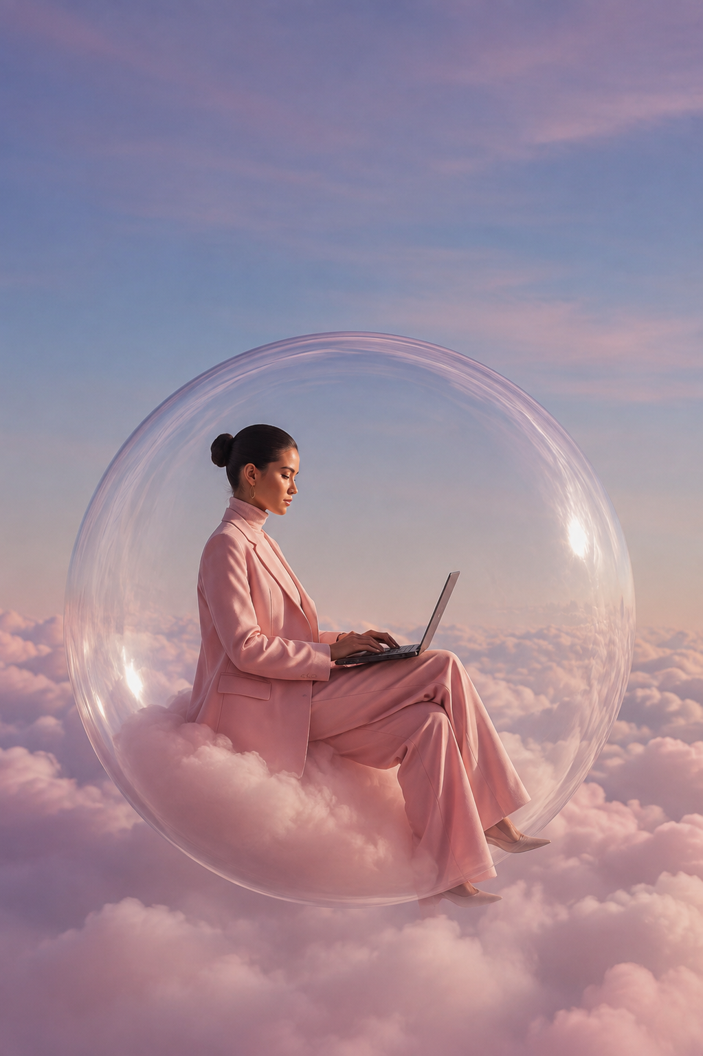 Emprendedora trabajando en su computadora con inteligencia artificial